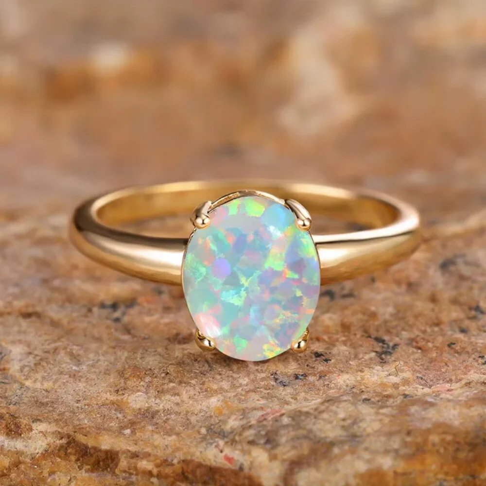 NEW 14k Gold White Opal Ring Band - Picture 2 of 7